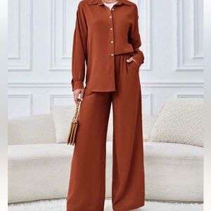 Rust Wide Leg Pants & Shirt Set! SIZE: L/Tall NWOT